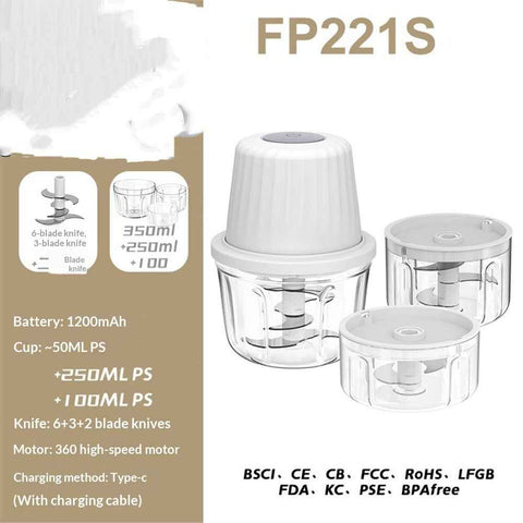 Mini Food Processor Cordless Set with Multiple 3*(350ml+250ml+100ml) Bowls＆ 6+3+2 Blades, Small Garlic Chopper Mincer, USB Rechargeable Battery Vegetable Chopper,Wireless Electric Meat Blender Grinder