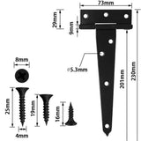 Heavy Duty T Hinge Tee T Strap Shed Gate Barn Fence Door Hinge Wrought Rustproof All Size Black (6 pcs, 8 inch)