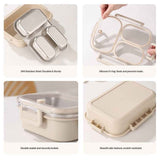 Stainless Steel Lunch Box, 3 Compartments Metal Bento Box for Kids Adults, Leak-Proof Lunch Box for School Office, Dishwasher Safe, BPA-Free
