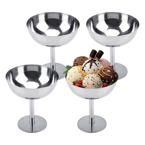 Ice Cream Cup, 4Pcs Stainless Steel Serving Dessert Bowls Cups Sauce Bowls Mini Round Footed Yogurt Snack Candy Cups for Salad Fruit Pudding Christmas Party