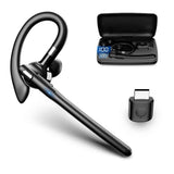 Bluetooth Headset V5.4, Wireless Earpiece with 500mAh Charging Case Hand-Free Headphones Noise Canceling Mic for Office/Driving/Business,Black