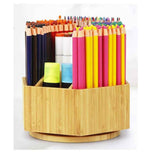 walowalo Bamboo Rotating Art Supply Organizer Holds  Pencils Spinning Crayon Marker Organzier Holder Christmas Gift Desk Brush Storage for Office Classroom Organization Stationary