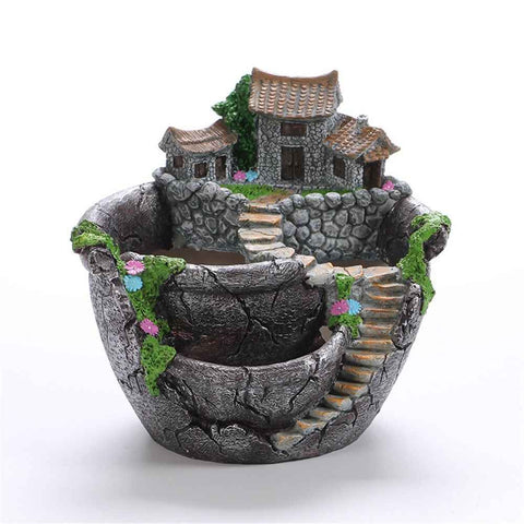 Fairy Garden Planter Plants Pot Tiny Creative Flowers Succulent Plants Fairy House Pot Holders Hanging Garden Design with Sweet House (Sliver)