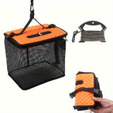 Darrahopens Pet Care > Aquarium > Fish Food Floating Fish Basket for Live Caught,  Foldable Fishing Holder Bucket Portable Collapsible Fishing Net Storage Cage for Live Fish Bait Live Well（28.45*22.1*24.89cm)