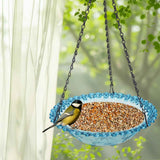 Bird Bath Hanging Seed Feeder Garden Plate Hanging Tray for Wild Backyard Attracting Birds (Blue- single layer)