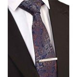 Mens 3.15inches Patterned Tie with Floral Printed Pocket Square, Casual Tie Men's Professional Formal Tie, Blue Casual Striped Tie
