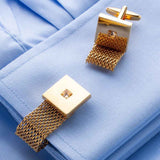 Mens Cufflinks with Chain - Shiny Gold Tone Shirt Accessories - Party Gifts for Young Men, for Wedding Party Anniversary