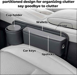 2-Pack Car Seat Gap Filler Organizer with Cup Holder - Premium Leather - Universal Fit - Keeps Cans/Phone/Keys/Wallets Organized(Black)