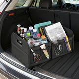 Trunk Organizer For Sedan,Car Organizers and Storage, Waterproof Collapsible & Adjustable Straps,Sturdy Car Organization for Car Accessories, Tools,Sundries,2 Compartment（Black
