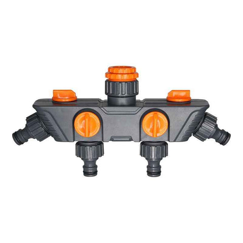 4-Way Distributor, 4 Ports, Orange, Metal/Plastic, Ball Valve, Garden Valve, Connector, Distributor
