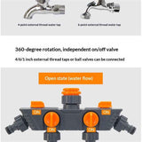 4-Way Distributor, 4 Ports, Orange, Metal/Plastic, Ball Valve, Garden Valve, Connector, Distributor