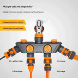 4-Way Distributor, 4 Ports, Orange, Metal/Plastic, Ball Valve, Garden Valve, Connector, Distributor