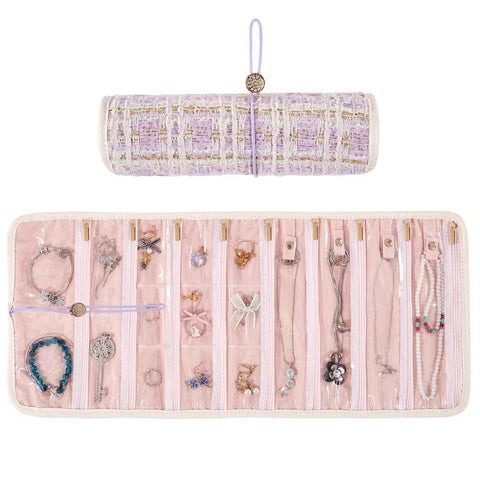 Travel Jewelry Organizer Roll with Zippered Pockets | Tangle-Free Portable Jewelry Storage Bag for Women | Holder for Necklaces, Earrings, Rings, Bracelets(purple) In Australia - Darrahopens