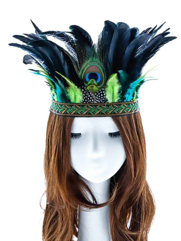 Peacock Feather Fascinator Decorative Feather Headpiece Crown Headdress Costume Halloween Headband for Party（adult version） In Australia - Darrahopens