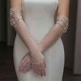 Long Pearl Wedding Gloves Tulle Bridal Gloves Sheer Long Bridal Sleeves Opera Prom Party Costumes for Women In Australia - Darrahopens