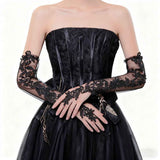 Women's Long Lace Fingerless Gloves Sheer Mesh Tulle Elbow Length Gloves for Bridal Wedding Party Prom Dance Opera（black） In Australia - Darrahopens