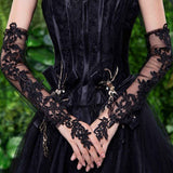 Women's Long Lace Fingerless Gloves Sheer Mesh Tulle Elbow Length Gloves for Bridal Wedding Party Prom Dance Opera（black） In Australia - Darrahopens