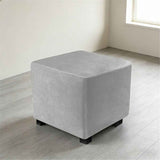 Stretch Cover Velvet Small  Square Footstool Cover Pouffe Protector Covers, for Square Leather/Fabric  Footstool,（light gray M） In Australia - Darrahopens