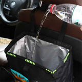 2pcs Hanging Car Trash Can with Storage Pockets, Waterproof Leakproof Oxford Auto Garbage Bag, Multi-Use Organizer for Outdoor Traveling,Home (Black printed green ribbon) In Australia - Darrahopens