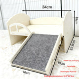 Wooden Guinea Pig Rabbit Bed with Stable Stairs & Mat Castle for Dwarf Rabbit Chinchillas Hamster Ferret for Fun（Right staircase）
