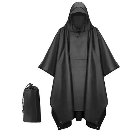 Hooded Rain Poncho for Adult with Pocket, Waterproof Lightweight Unisex Raincoat for Hiking Camping Emergency（black） In Australia - Darrahopens