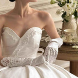 Elegant Satin Lace Gloves Long Bridal Gloves for Bride Flower Girls Women Wedding Prom Party（Hand embroidered bead white） In Australia - Darrahopens