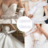 Elegant Satin Lace Gloves Long Bridal Gloves for Bride Flower Girls Women Wedding Prom Party（Hand embroidered bead white） In Australia - Darrahopens