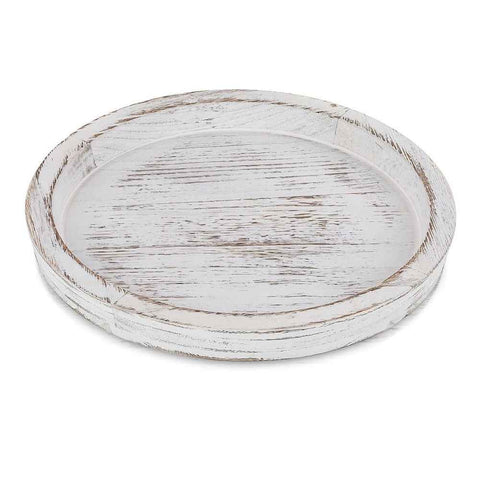Rustic Wooden Tray Candle Holder - Round Wood Decorative Pillar Candle Tray for Coffee Table Farmhouse Kitchen Countertop Organizer Home Decor Wedding Centerpiece, Distressed White In Australia - Darrahopens