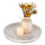 Rustic Wooden Tray Candle Holder - Round Wood Decorative Pillar Candle Tray for Coffee Table Farmhouse Kitchen Countertop Organizer Home Decor Wedding Centerpiece, Distressed White In Australia - Darrahopens