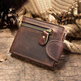 Leather Snap Wallet for Men, Multifunctional Large Capacity Vintage Wallet Bifold Zipper Wallet Men Short Head Cowhide Wallet (Brown) In Australia - Darrahopens