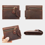 Leather Snap Wallet for Men, Multifunctional Large Capacity Vintage Wallet Bifold Zipper Wallet Men Short Head Cowhide Wallet (Brown) In Australia - Darrahopens