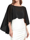 Chiffon Sheer Shawl Wraps Women's Girls Shrug for Evening Dress Wedding Cape Cover Up External sunscreen and skin covering(black） In Australia - Darrahopens