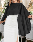 Chiffon Sheer Shawl Wraps Women's Girls Shrug for Evening Dress Wedding Cape Cover Up External sunscreen and skin covering(black） In Australia - Darrahopens