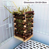Hanging Apple Wood Rabbit Hay Feeder - Guinea Pig Grass Holder with 2 Hooks Biting Resistant Small Animals Chew Toy, Feeding Hay Manager Shelf （Add white bead style） In Australia - Darrahopens