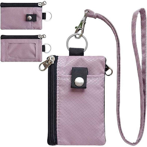 Minimalist  Blocking Small Wallet with ID Window,WaterResistant Zip Id Case Wallet with Lanyard Keychain for Cards,Cash,Travel,Women,Men（dusty pink）