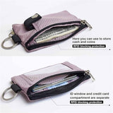 Minimalist  Blocking Small Wallet with ID Window,WaterResistant Zip Id Case Wallet with Lanyard Keychain for Cards,Cash,Travel,Women,Men（dusty pink）