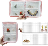 Bracelet Holder Travel Jewelry Organizer Case Transparent Jewelry Storage Book for Earring Necklace Ring with Small Clear Zippered Pouch（Pink 3-inch 4-grid+80 jewelry bags） In Australia - Darrahopens