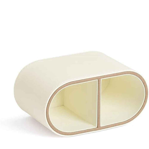 PU Leather Pen Holder for Desk, Small Remote Control Holder Pencil Cup Multifunctional Desktop Organizer Caddy for Home School Office Desk Accessories - 2 Compartments (Beige) In Australia - Darrahopens