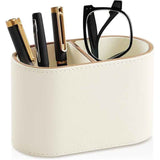 PU Leather Pen Holder for Desk, Small Remote Control Holder Pencil Cup Multifunctional Desktop Organizer Caddy for Home School Office Desk Accessories - 2 Compartments (Beige) In Australia - Darrahopens