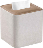 Square Linen Tissue Box Cover with Magnetic Closure, Modern PU Leather Tissue Box Holder for Bathroom Vanity Countertop Night Stands Bedroom Office Desk, Stylish Cube Tissue Holder (Hemp oak) In Australia - Darrahopens
