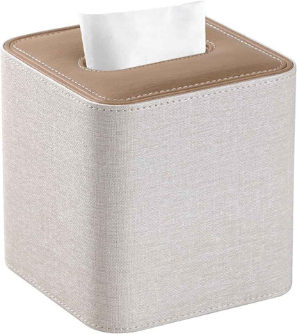 Square Linen Tissue Box Cover with Magnetic Closure, Modern PU Leather Tissue Box Holder for Bathroom Vanity Countertop Night Stands Bedroom Office Desk, Stylish Cube Tissue Holder (Hemp oak) In Australia - Darrahopens