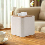 Square Linen Tissue Box Cover with Magnetic Closure, Modern PU Leather Tissue Box Holder for Bathroom Vanity Countertop Night Stands Bedroom Office Desk, Stylish Cube Tissue Holder (Hemp oak) In Australia - Darrahopens