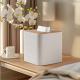 Square Linen Tissue Box Cover with Magnetic Closure, Modern PU Leather Tissue Box Holder for Bathroom Vanity Countertop Night Stands Bedroom Office Desk, Stylish Cube Tissue Holder (Hemp oak) In Australia - Darrahopens