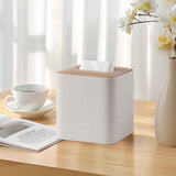 Square Linen Tissue Box Cover with Magnetic Closure, Modern PU Leather Tissue Box Holder for Bathroom Vanity Countertop Night Stands Bedroom Office Desk, Stylish Cube Tissue Holder (Hemp oak) In Australia - Darrahopens