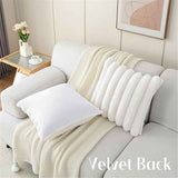 Cream White Decorative Throw Pillow Covers 18x18 Inch Set of 2, Square Soft Faux Rabbit Fur Thick Striped Cushion Cover,Winter Home Decor for Couch Bed Living Room（45 * 45cm without core） In Australia - Darrahopens
