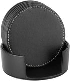 Drinks Coasters with Holder, Pu Leather Coaster Sets of 6 for Tabletop Protection Cup Mat for Drinks 4 Inches (Black) In Australia - Darrahopens