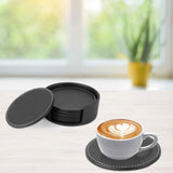 Drinks Coasters with Holder, Pu Leather Coaster Sets of 6 for Tabletop Protection Cup Mat for Drinks 4 Inches (Black) In Australia - Darrahopens