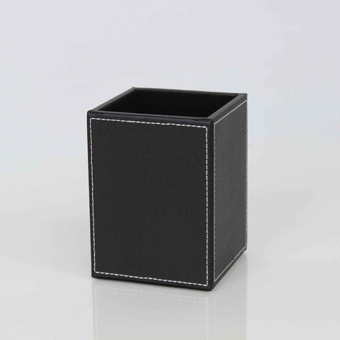 Square single pen holder office desktop storage box, solid color leather storage holder, creative and simple pen holder(black) In Australia - Darrahopens