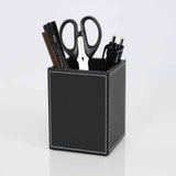 Square single pen holder office desktop storage box, solid color leather storage holder, creative and simple pen holder(black) In Australia - Darrahopens
