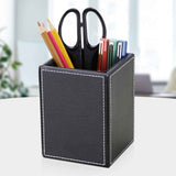 Square single pen holder office desktop storage box, solid color leather storage holder, creative and simple pen holder(black) In Australia - Darrahopens